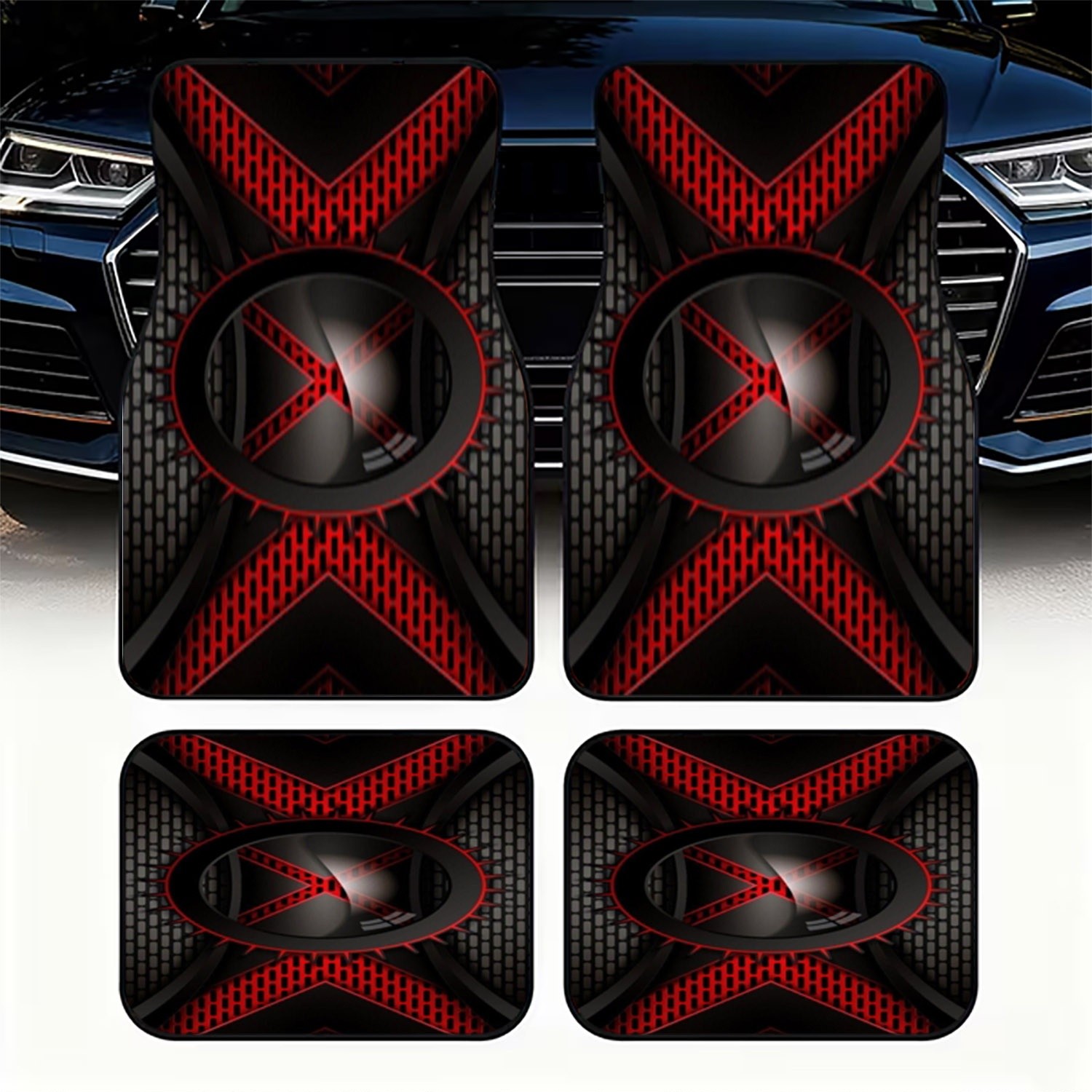 Interior Design Tech - 4pcs Car Floor Mats, Black &