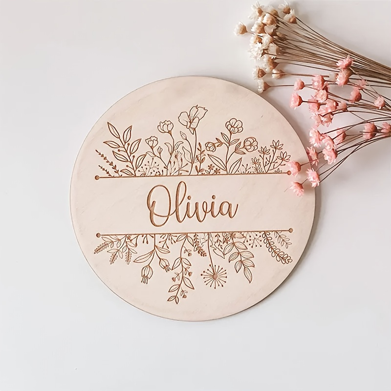 Interior Design Names - Personalized Floral Engraved Name Plaque, Custom