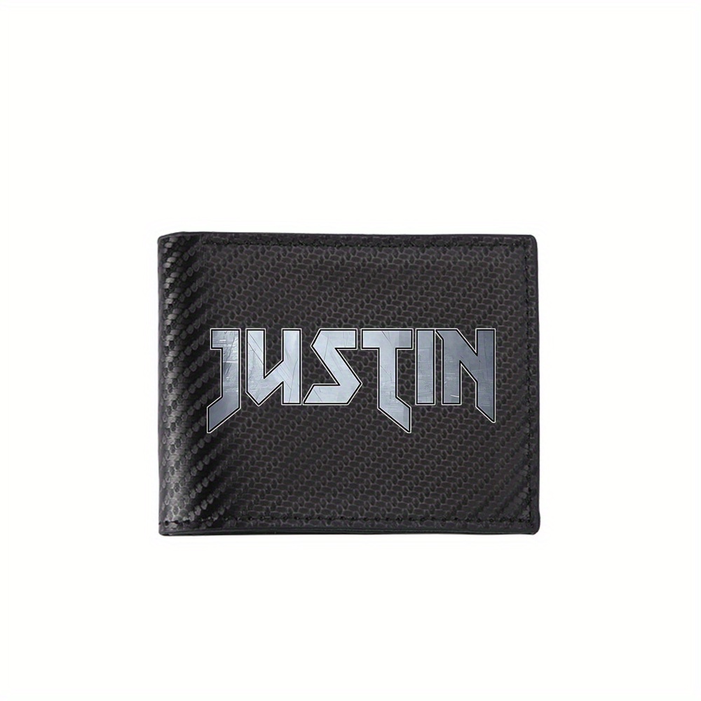 Interior Design Name Card - Metal styled name Justin logo text