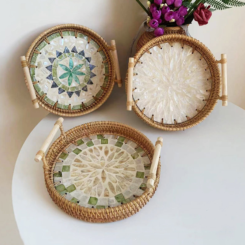 Rattan Tray Handle - Vintage Handmade Rattan Woven Tray Boho