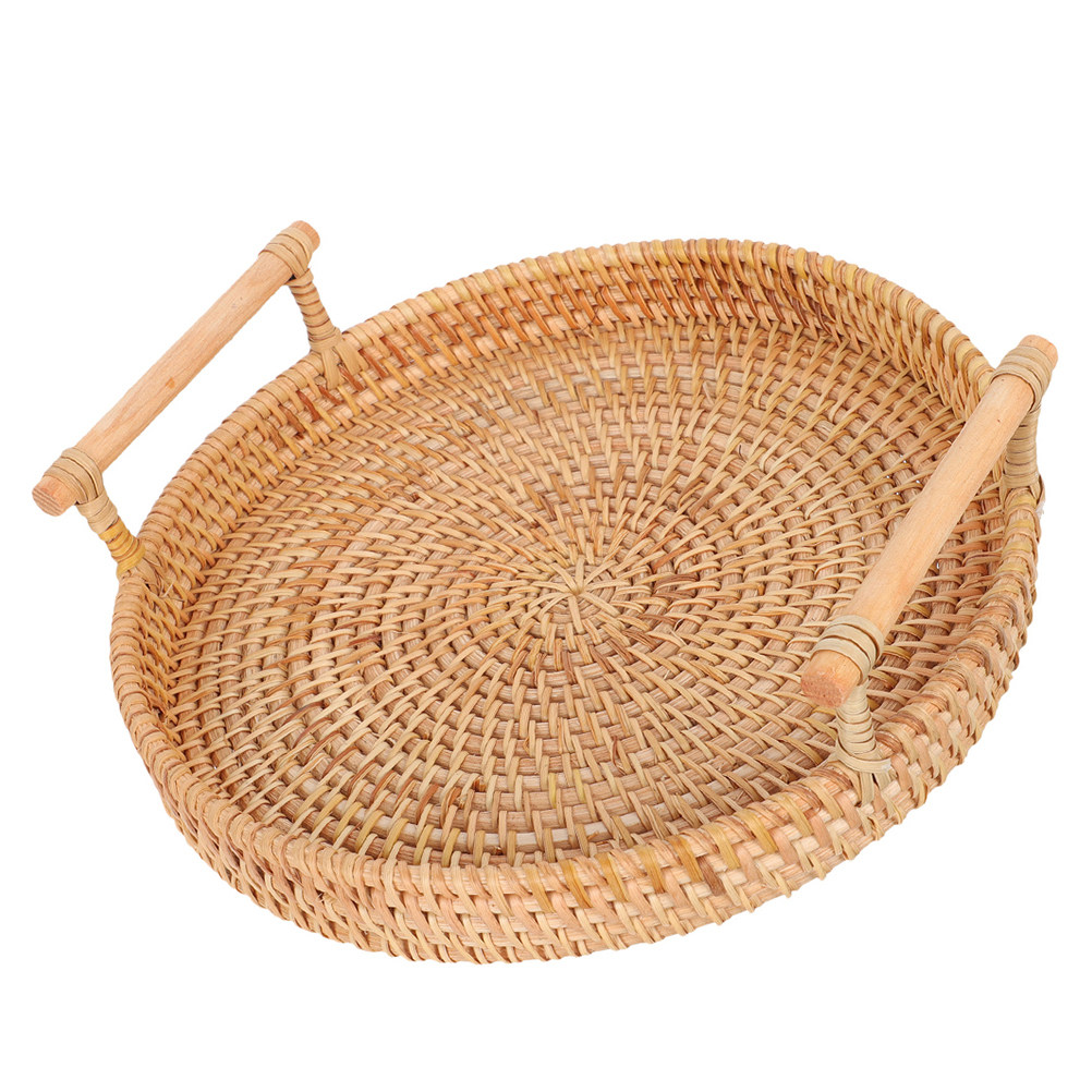 Rattan Tray Handle - 32Cm Round Handmade Rattan Tray Woven