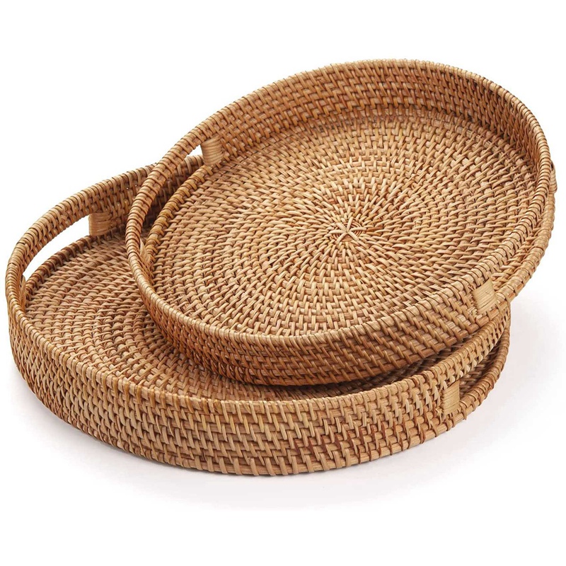Rattan Tray Handle - Round Rattan Serving Tray Decorative Woven