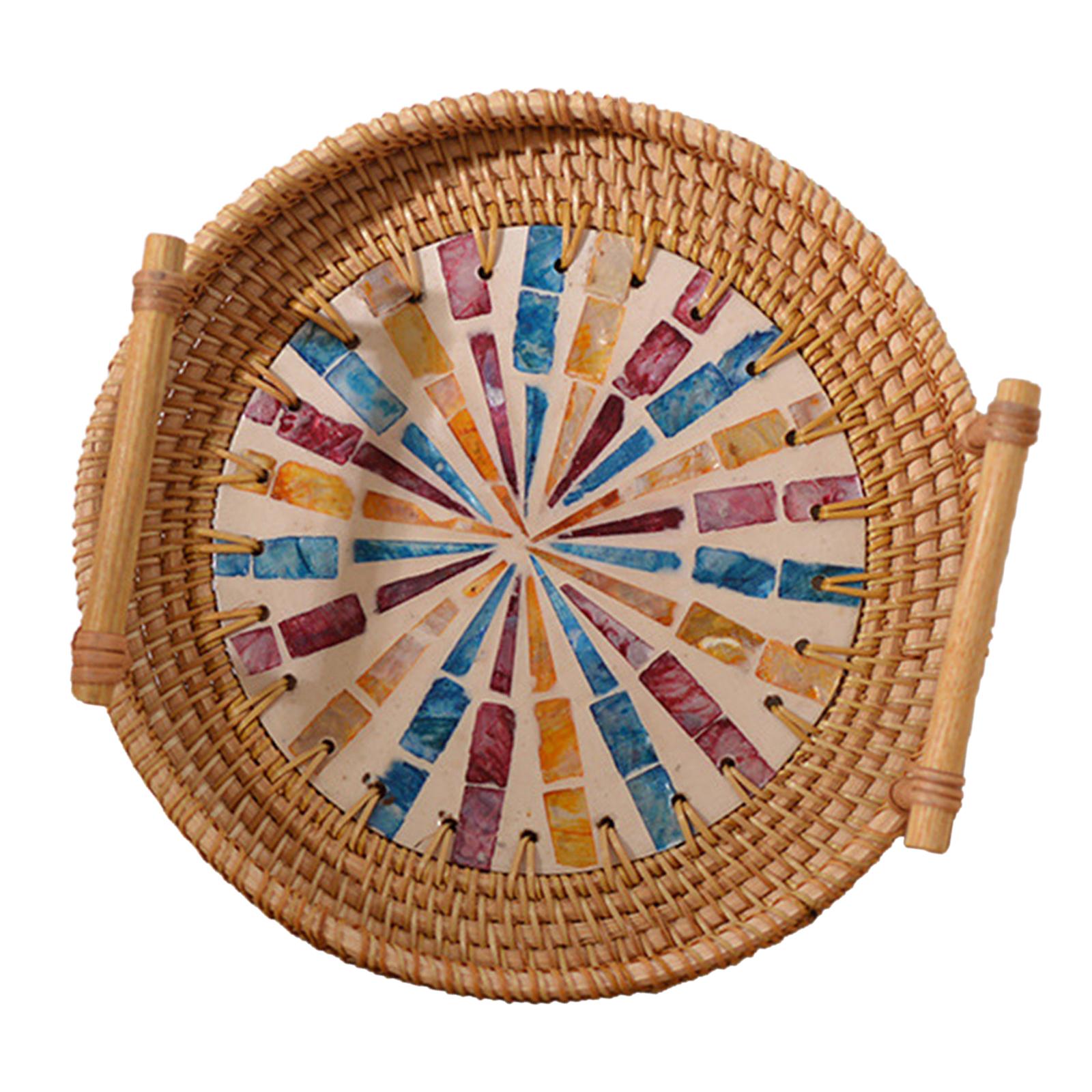 Multifunctional Round Woven Tr - Rattan Tray Handle ulasan dan harga