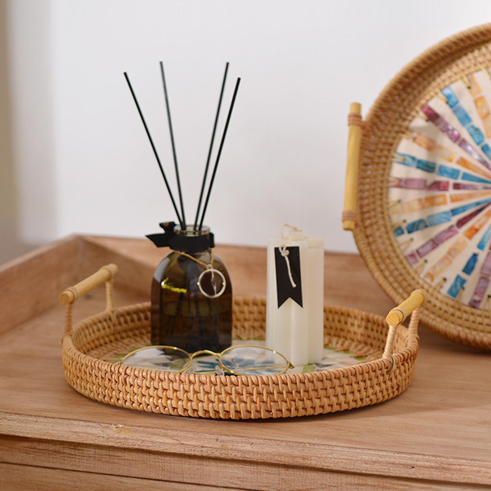 Multifunctional Round Woven Tr - Rattan Tray Handle ulasan dan harga