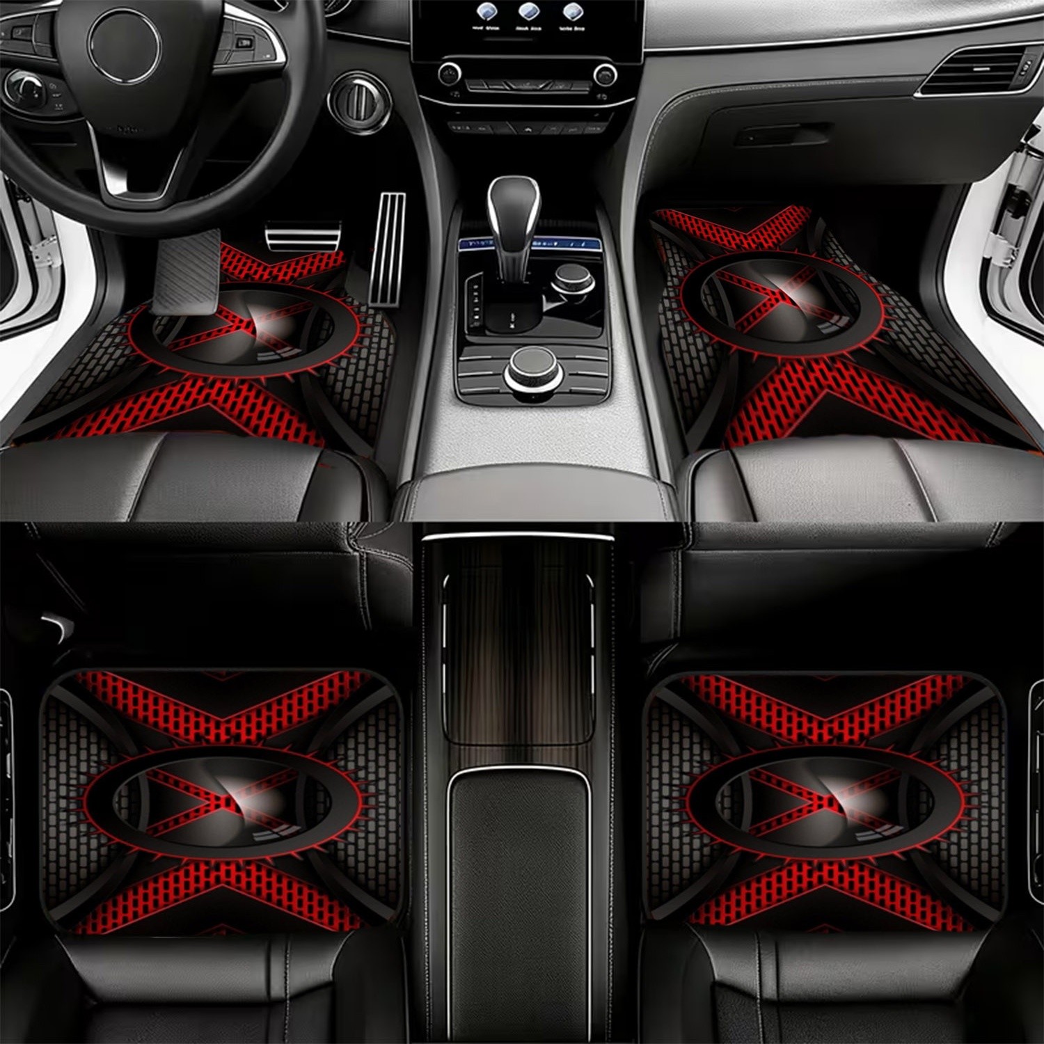 4pcs Car Floor Mats, Black & R - Interior Design Tech ulasan dan harga