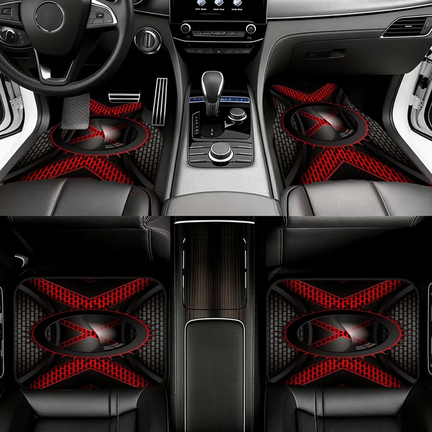 4pcs Car Floor Mats, Black & R - Interior Design Tech ulasan dan harga