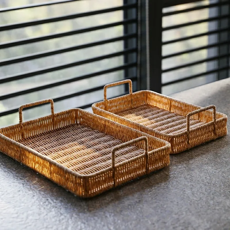 Plastic Storage Tray With Hand - Rattan Tray Handle ulasan dan harga