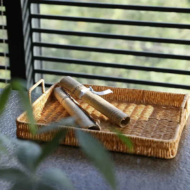 Plastic Storage Tray With Hand - Rattan Tray Handle ulasan dan harga