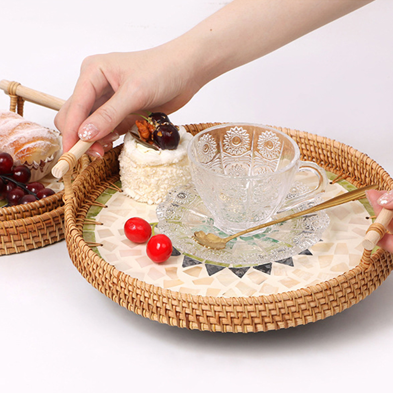 Vintage Handmade Rattan Woven  - Rattan Tray Handle ulasan dan harga