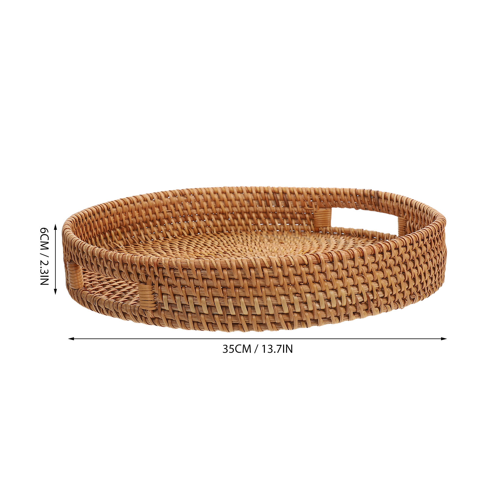 14-Inch Round Rattan Large Ser - Rattan Tray Handle ulasan dan harga