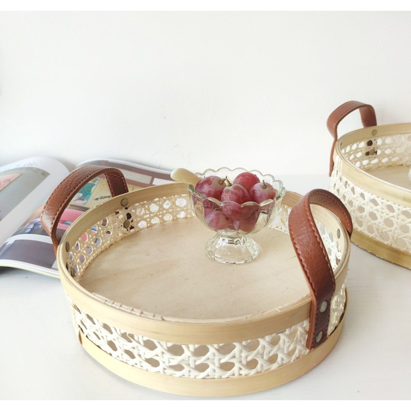 Handmade retro Nordic rattan t - Rattan Tray Handle ulasan dan harga