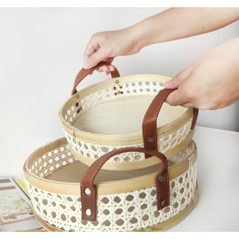 Handmade retro Nordic rattan t - Rattan Tray Handle ulasan dan harga