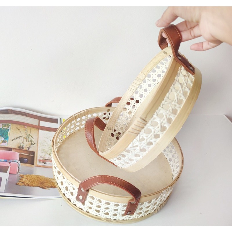 Handmade retro Nordic rattan t - Rattan Tray Handle ulasan dan harga
