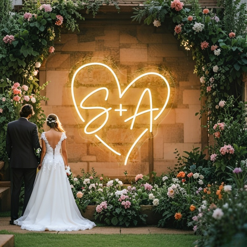 Custom Initials Heart LED Neon - Interior Design Names ulasan dan harga