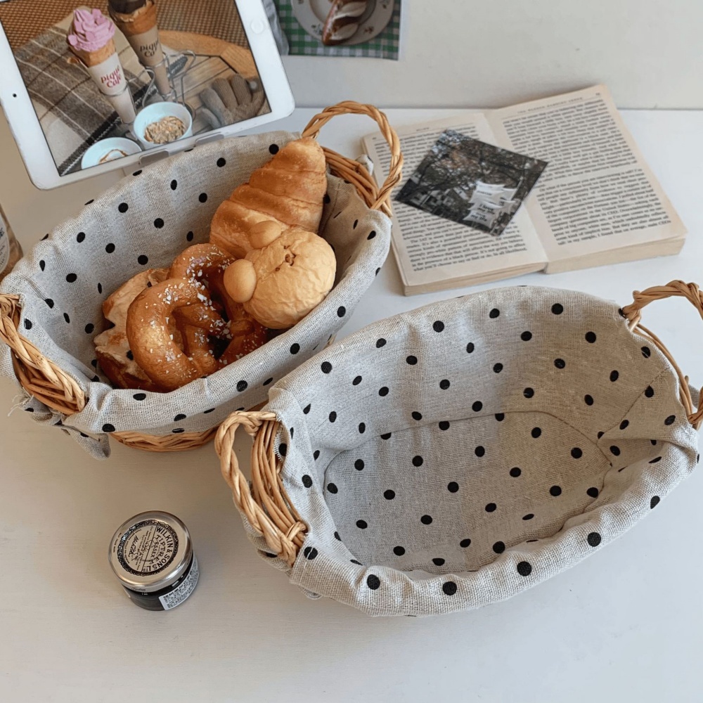 Vintage Fabric Rattan Storage  - Rattan Tray Handle ulasan dan harga