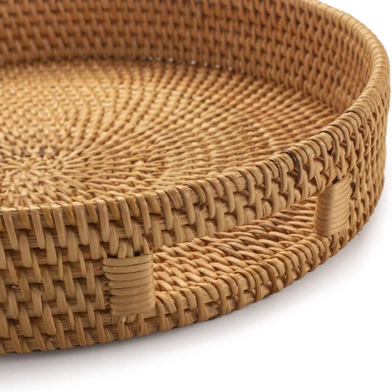 Round Rattan Serving Tray Deco - Rattan Tray Handle ulasan dan harga