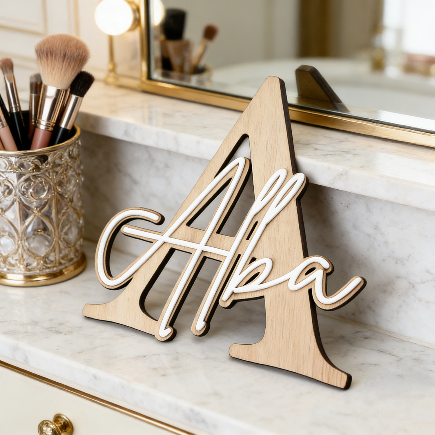 1pc Double-layer Wooden Name D - Interior Design Names ulasan dan harga